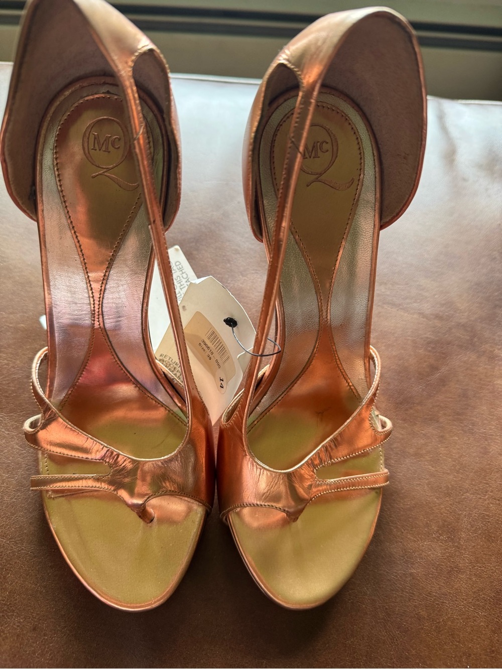 McQ By Alexander McQueen Rose Gold Leather Slip On Heels Size 39